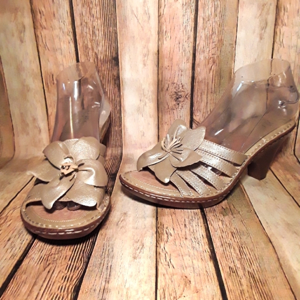b.o.c. Metallic Gold Flower Slip-On Heels